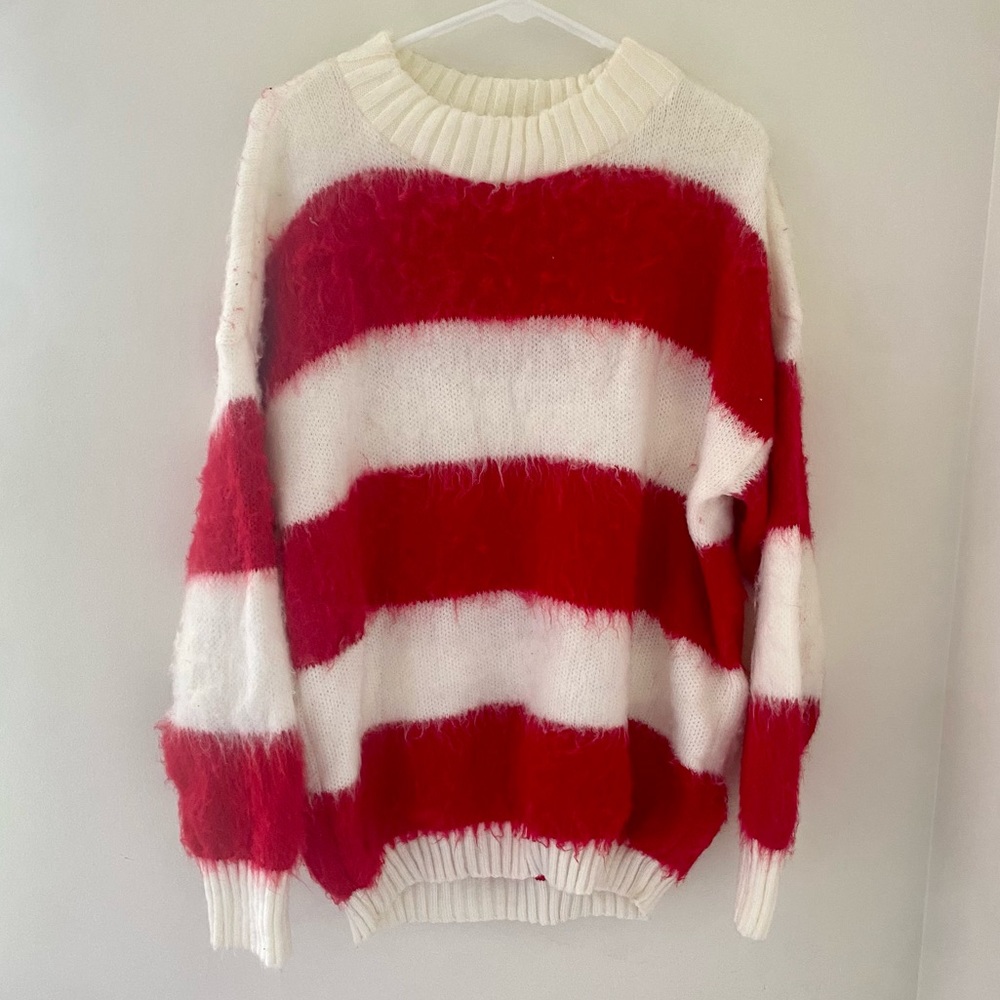New Women's Bp. Oversize Brushed Pullover Size XXS Striped Ivory Red